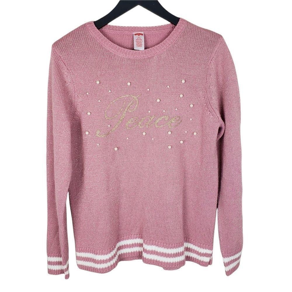 Holiday Time Bubblegum Pink Gold Glitter "Peace" Christmas Sweater